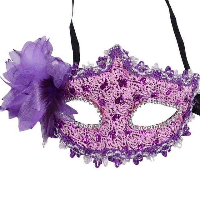 Mascarilla veneciana de encaje con cristales y flores de lirio para Halloween, mascarada y fiesta de disfraces (morada)