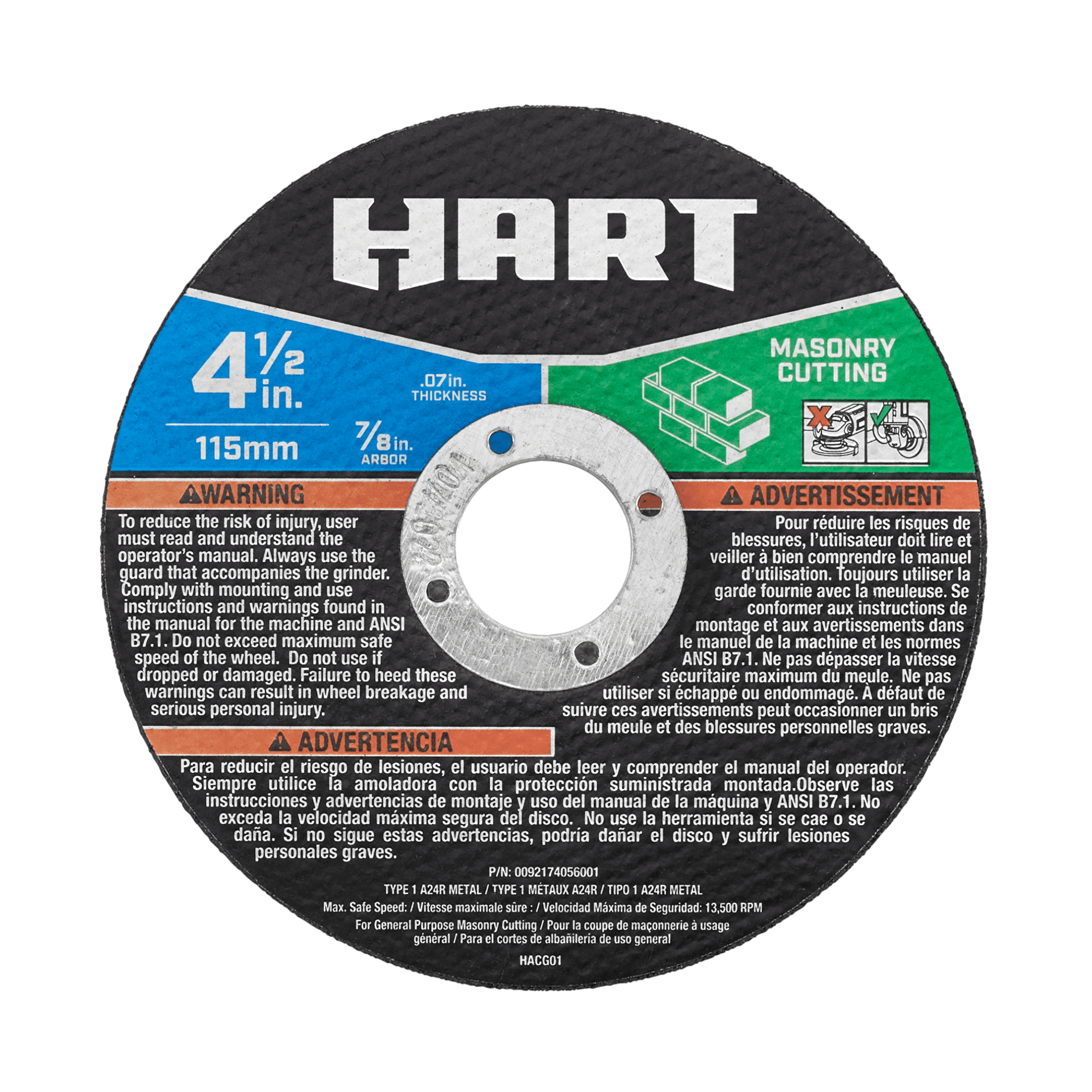 HART 4-1/2-inch Type 1 Masonry Cutting Wheel (7/8" Arbor)