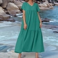 thumbnail image 2 of Women's Summer Casual Flowy V Neck Maxi Dress Loose Beach Long Tiered Swing Dress with Pockets Trendy Outfits, 2 of 2
