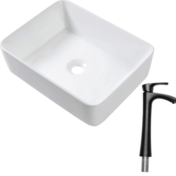 19"x15" Ceramic Vessel Sink With Matte Black Faucet, Bathroom Look Arc Beautiful And Faucet