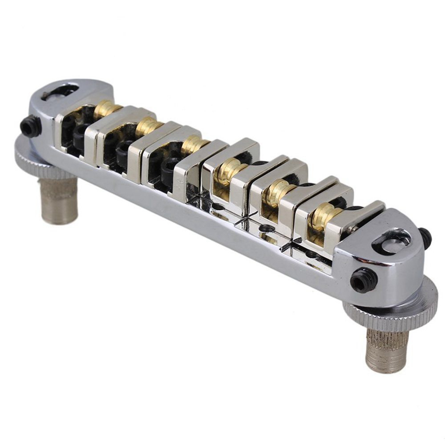 Roller Saddle Bridge with Posts and Spanner for Electric Guitar Silver & Guitar Vibrato Tailpiece Tremolo Flat Top Body Tremolo Unit Vibrato Bridge f(Silver)