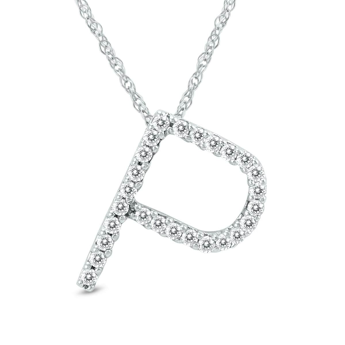 Szul Jewelry - 1/6 Carat TW P Initial Diamond Pendant Necklace in 10K