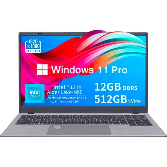 GMR - 15.6 Inch Full HD Laptop - Intel N95 - 12GB DDR5 RAM - 512GB SSD