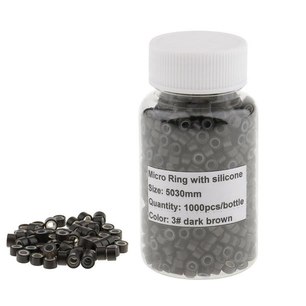 Lote de 1000 microanillos de silicona para extensiones de cabello. Marron oscuro