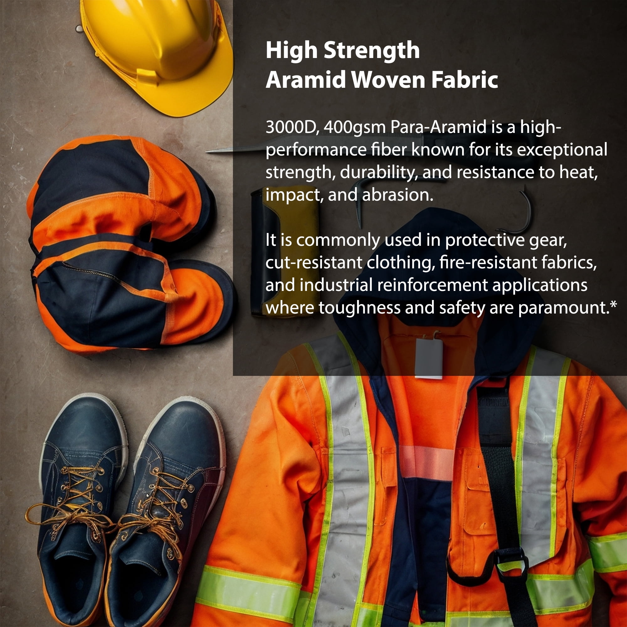 High Strength Aramid Woven Fabric 400GSM Para Aramid 3000D Temperature & Cut Resistant Fabric (16 inches x 36 inches)