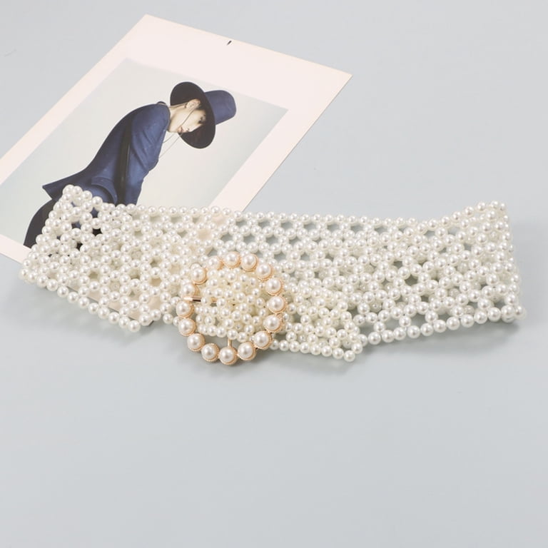 9454 Women\'s Elastic Waist Belt Three Flower With Pearl Stretch Elegant QIANXISUN Women main image 3