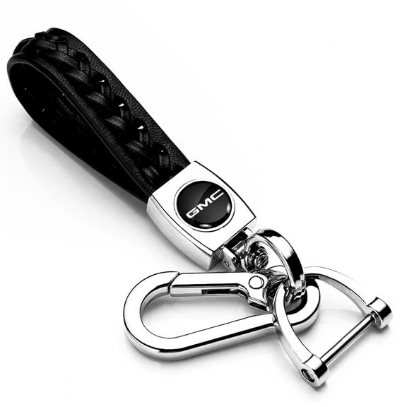 iPick Image for GMC Logo Braided Rope Style Genuine Black Leather Key Chain, Official Licensed