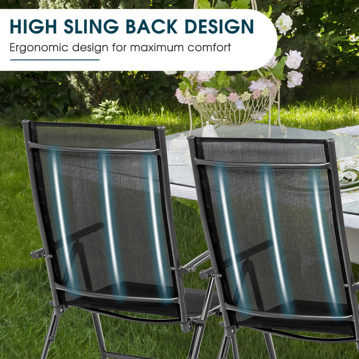 Aimee Lii Set of 2 Adjustable Portable Patio Folding Dining Chair Recliners, Outdoor Patio Set, Black Aimee Lii Set of 2 Adjustable Portable Patio Folding Dining Chair Recliners, Outdoor Patio Set, Black
