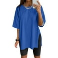 thumbnail image 2 of WEIYLL Ladies T Shirts Oversize Sports Summer Solid Tunic Loose With Slits Blue Tees Sizes XXL, 2 of 4