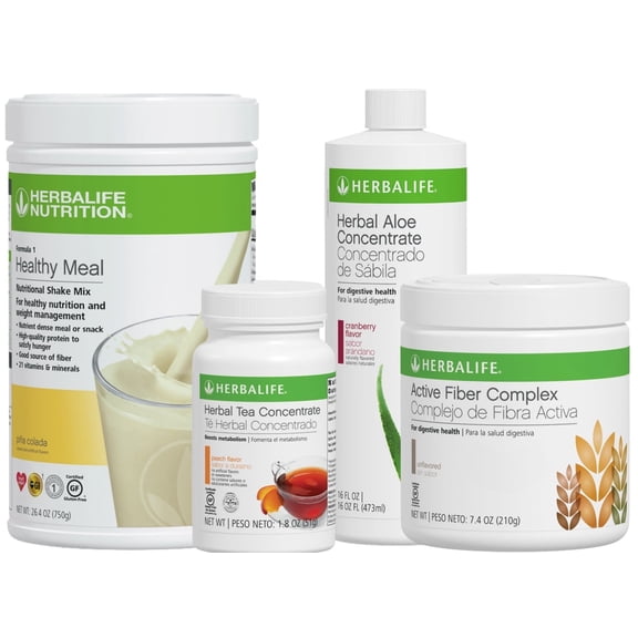 HERBA LIFE NUTRITION 4 Formula 1 Combo (Piña Colada 750g) Healthy Nutritional Shake Mix-Herbal Aloe Concentrate Pint Cranberry 473ml-Active Fiber Unflavored 210g and Herbal Tea Concentrate Peach 51g