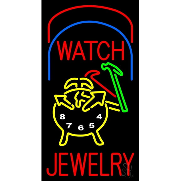 Watch Jewelry Logo LED Neon Sign 24 x 13 - inches, Black Square Cut Acrylic Backing, with Dimmer - Bright and Premium built indoor LED Neon Sign for Defence Force.