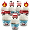 Big Dot of Happiness Fired Up Fire Truck - Cupcake Decor - Firefighter Baby Shower or Birthday Party Cupcake Wrappers and Treat Picks Kit - Set of 24