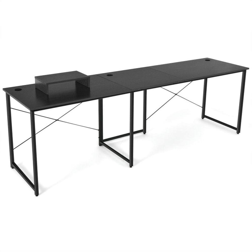 Demi Bonn 95" 2-Person L-Shaped Long Reversible Computer Desk with Monitor Stand, Small Home Office Desk Study Writing Table, Black