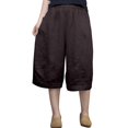 thumbnail image 2 of Endives Womens Linen Short Loose Solid Color Cotton Linen Pant Loose Below the Knees Elastic Waist Pants Coffee, 2 of 4