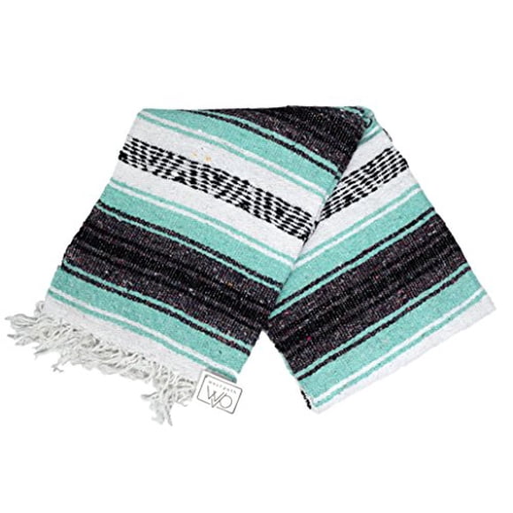 Open Road Goods Couverture Mexicaine - Menthe Turquoise & Gris Couverture de Plage Mexicaine - Couverture de Yoga Mexicaine, Couverture de Pique-Nique Ou Couverture de Maison. Tissée à la Main