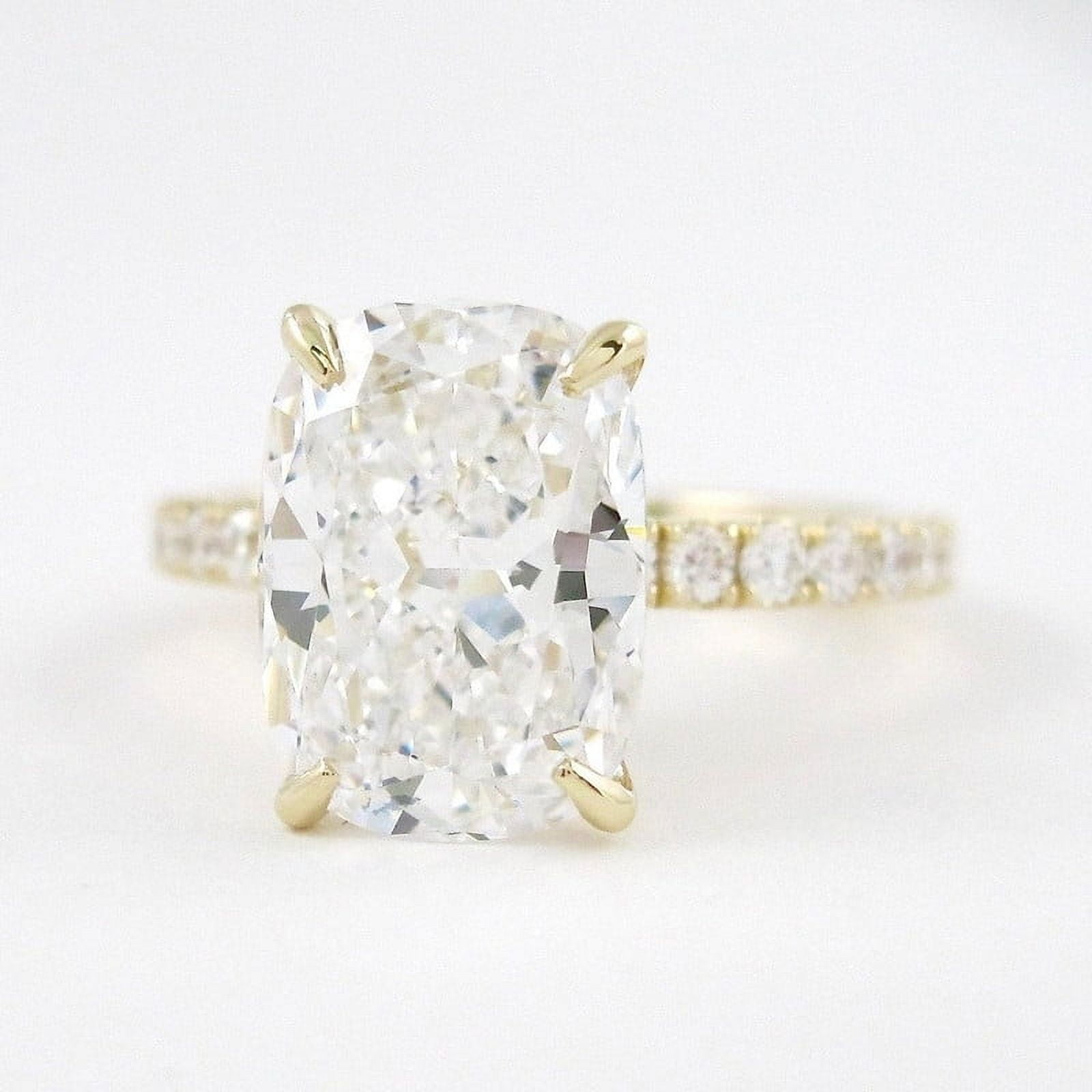 SOLITAIRE JEWELS 3.8CT Elongated Cushion Solitaire Pave Moissanite Engagement Ring for Women Solid 18k Yellow Gold, 18k Yellow Gold Solitaire Ring