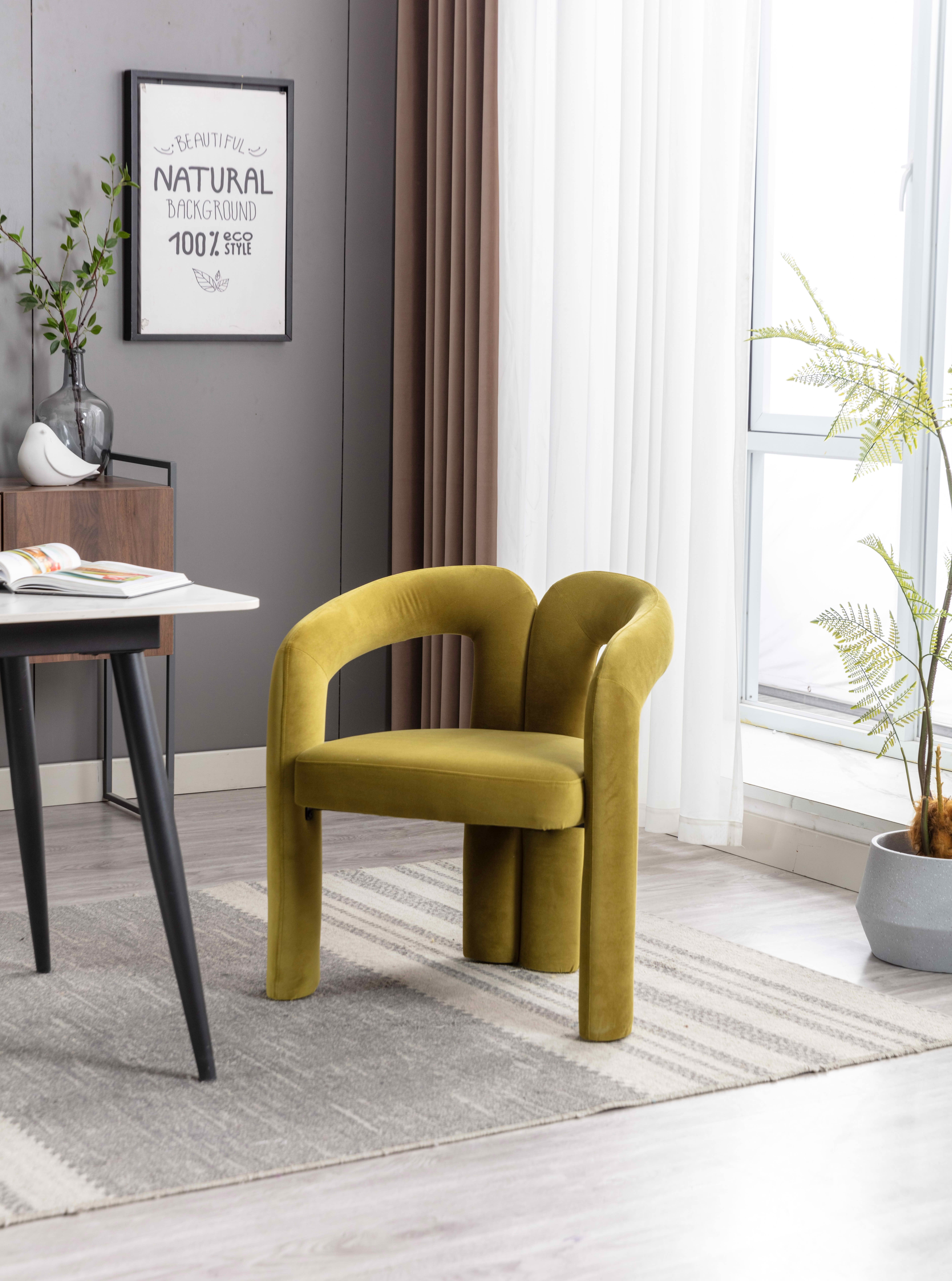 MAYEERTY Set of 2 Velvet Dining Chairs, Curved Back Side Chairs, Wood Legs, 250 lb Capacity, Olive