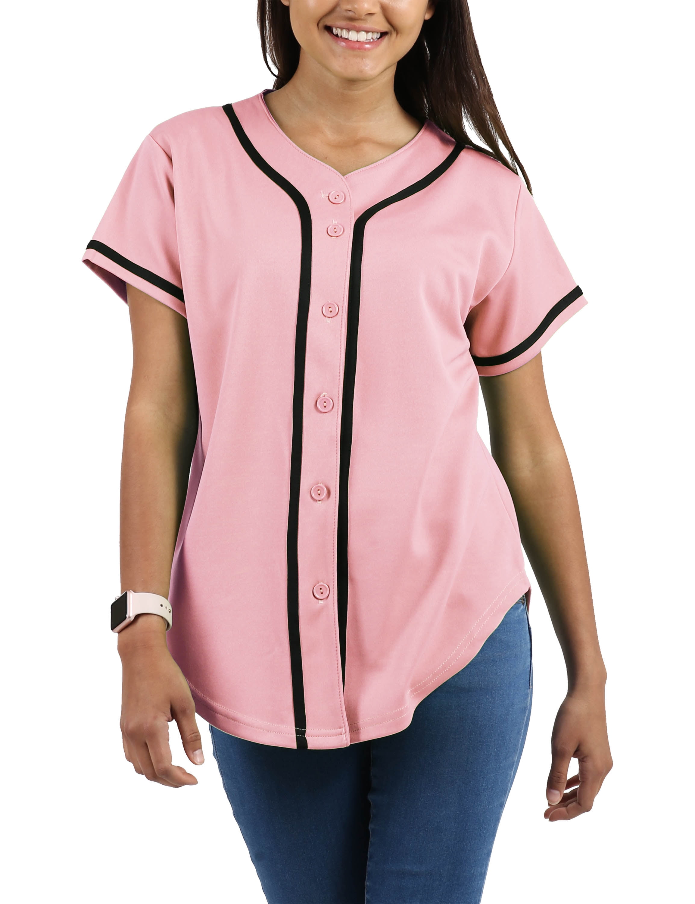 MOLPE Women Hip Hop Hipster Button Down Baseball Jersey Short Sleeve Active Shirts Plain Softball Uniform 