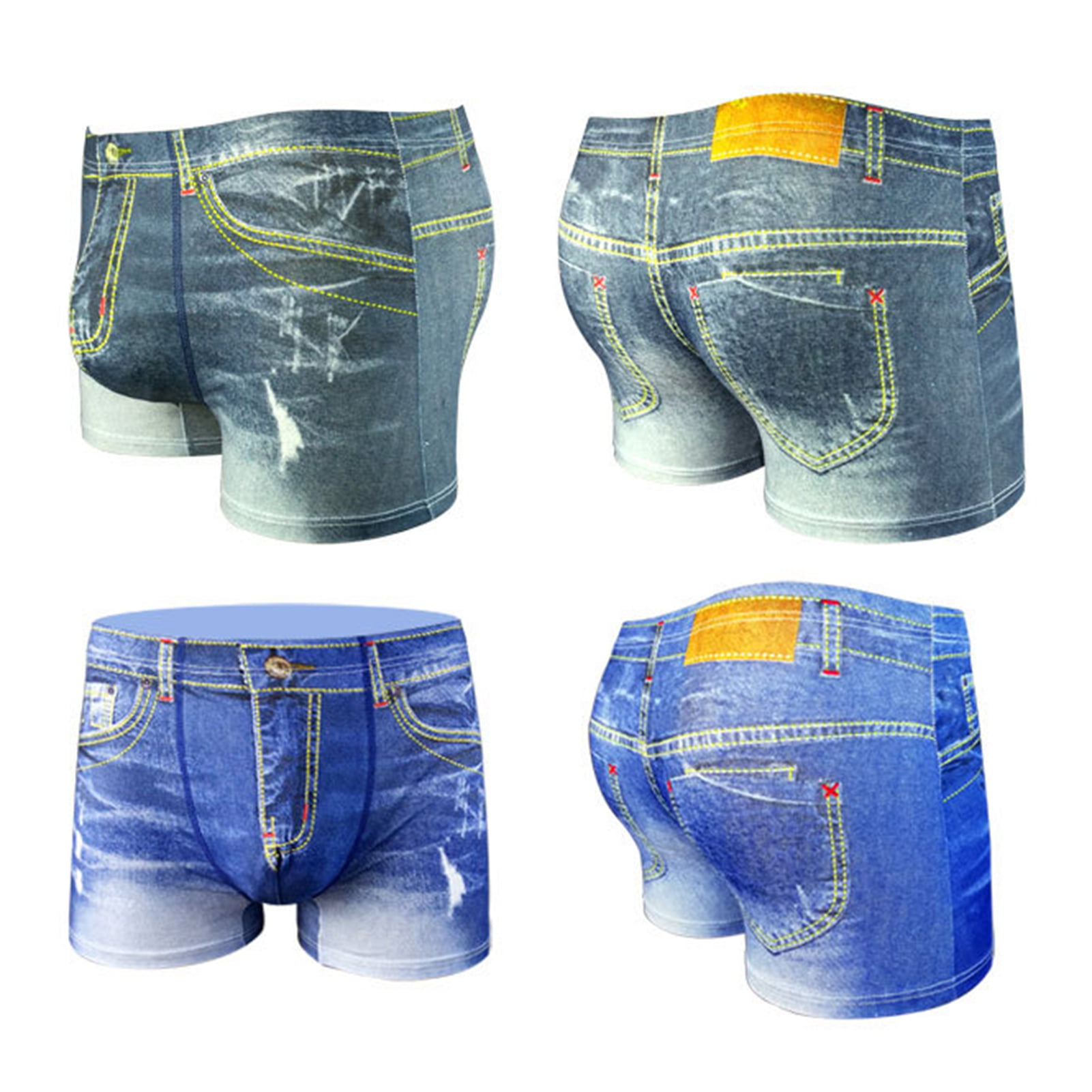 harmtty Men Briefs 3D Print Boxer Denim Pattern Men Fake Jeans Breathable  Panties for Men,Dark Blue 