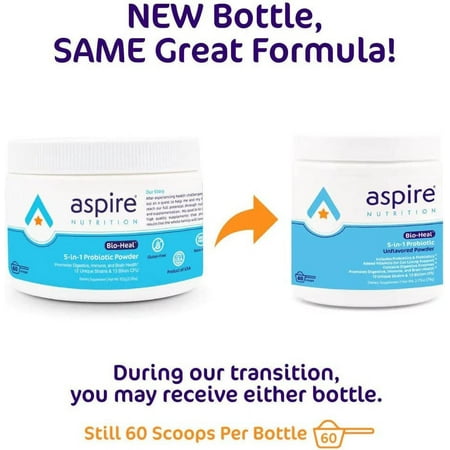 Aspire Nutrition 5-in-1 Bio-Heal® Probiotic for Kids, Men & Women - Best Supplement for Brain Function, Gut Health & Constipation - Shelf Stable & Fortified with Vitamin, Mineral & Prebiotics - Powder