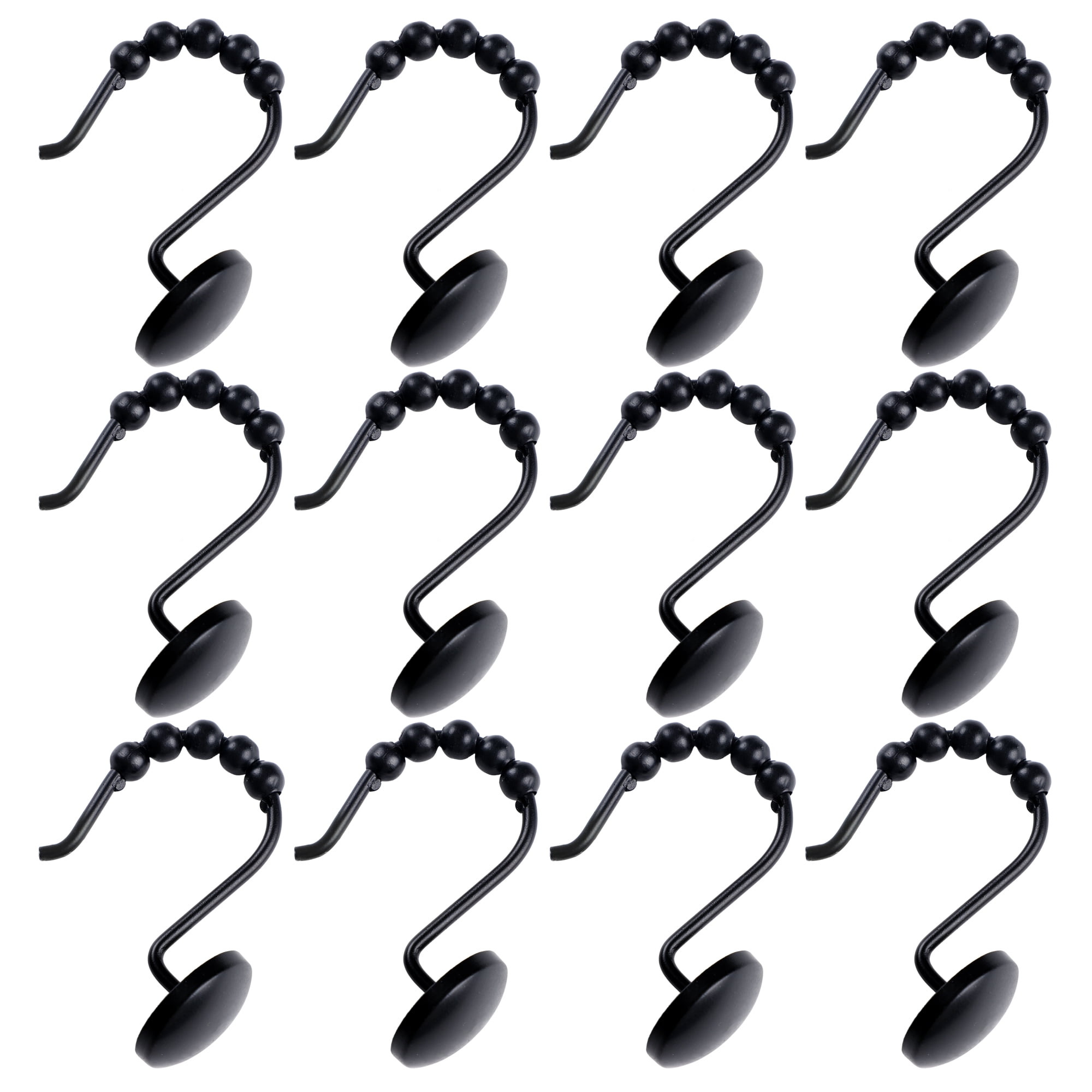 Utopia Alley Shower Hooks - Shower Curtain Rings for Bathroom - Rust Resistant Roller Shower Curtain Hooks for Shower Curtain or Liner - Set of 12, Matte Black