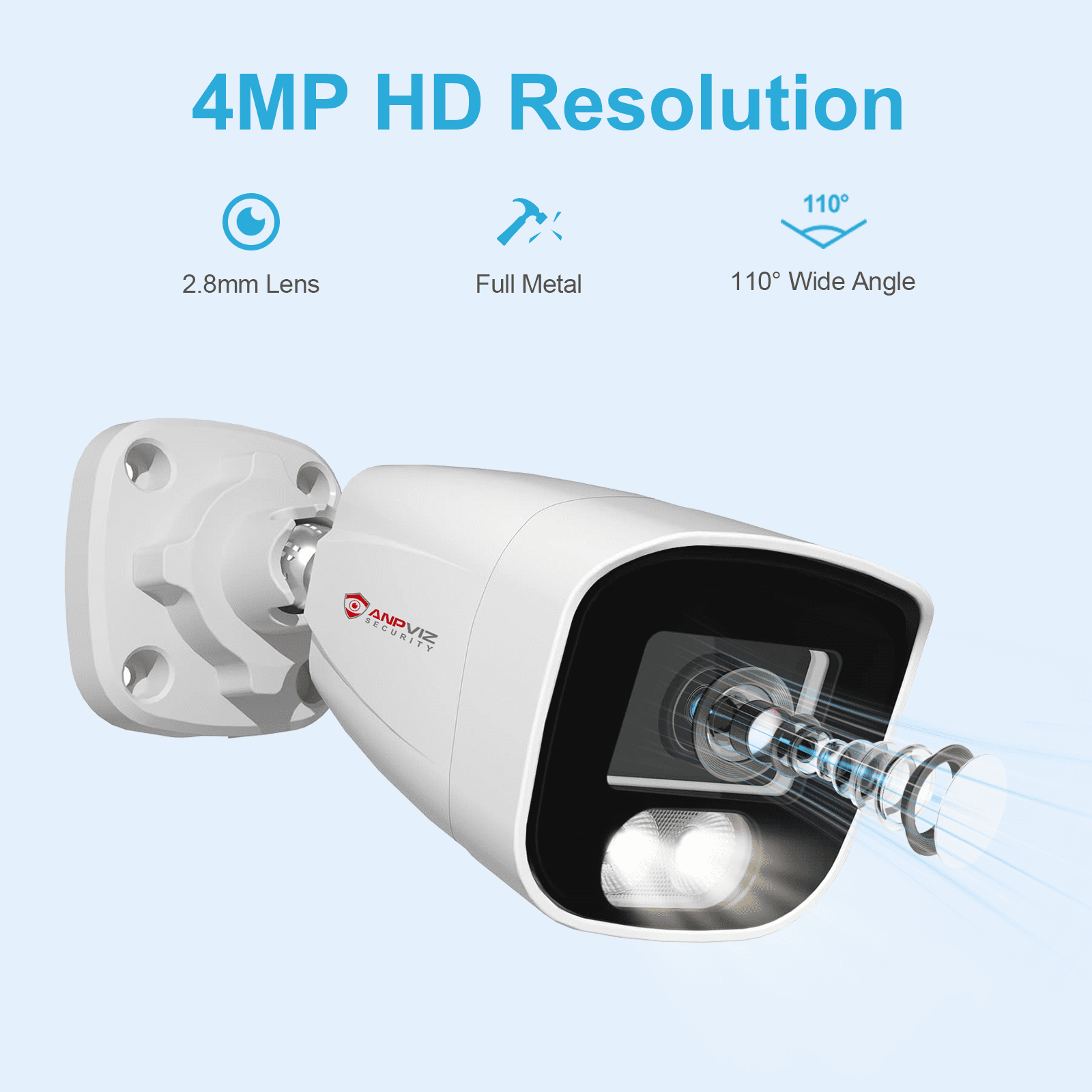 Anpviz 4MP Outdoor PoE IP Security Camera with AI Human Detection & Color Night Vision, Built-in Mic, IP66 Weatherproof, NDAA Compliant, Wired Bullet Camera