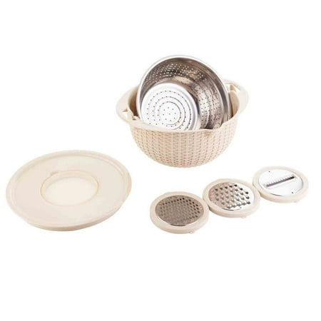

XYAIYT Stainless Steel 4-in-1 Rotating Colander Set Vegetable and Fruit Washer Drainer and Chopper with 3 Cutting Blades Easy Clean and Store for Everyday Kitchen Use