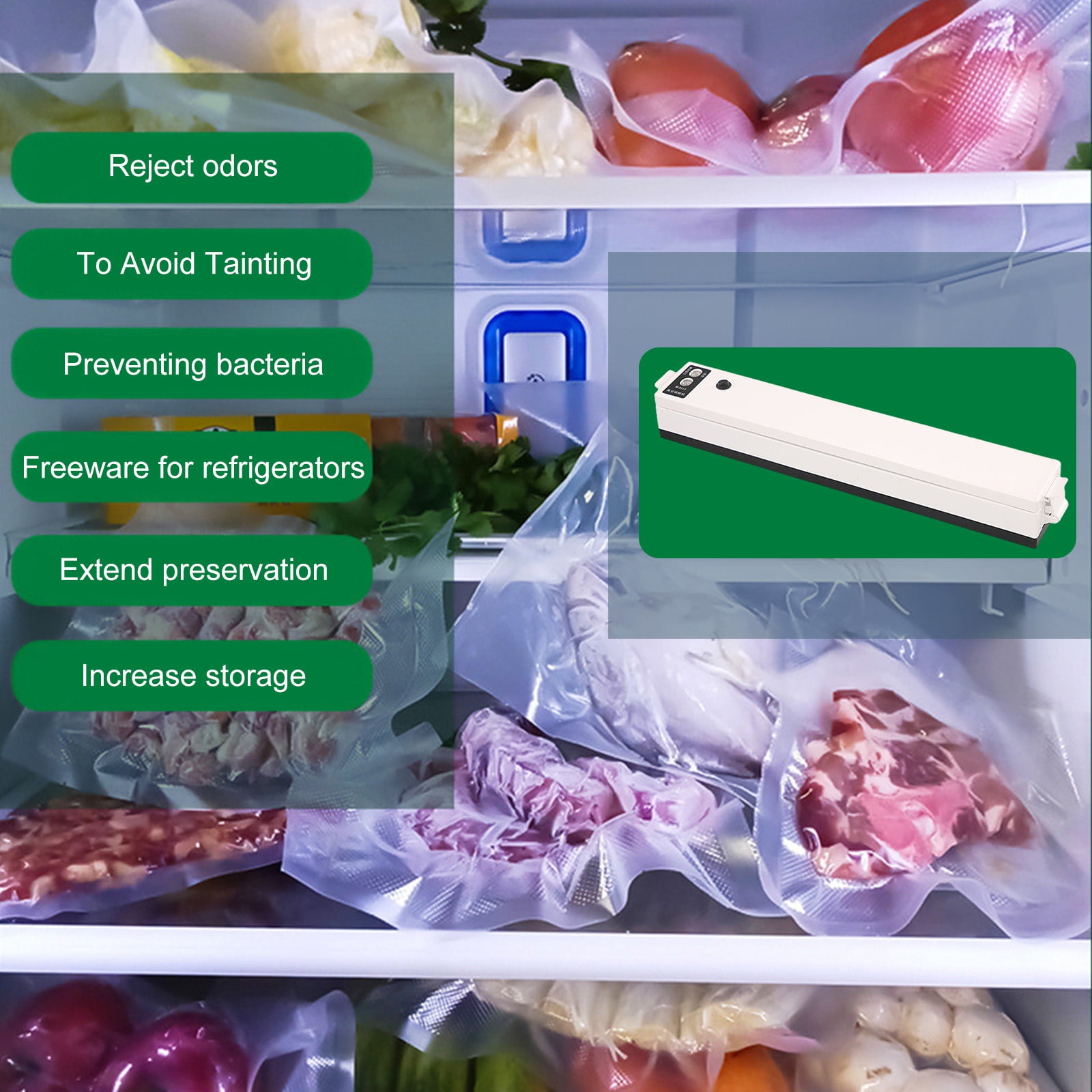Byujiro Vacuum Sealer Machine with 10 Vacuum Bags, Automatic Household Food Sealer, Compact Air Sealing System for Food Storage, Meal Prep & Kitchen Organization