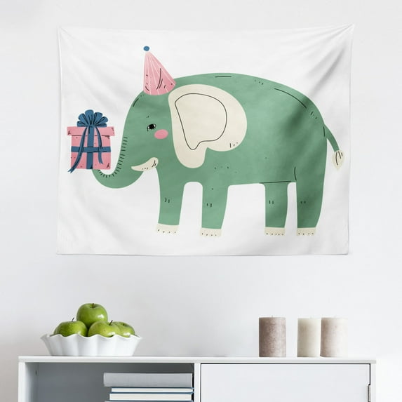 Animal Tapestry, Repetitive Zoo Themed Pattern with Childish Fauna Cartoon on Plain Backdrop Print, Fabric Wall Hanging Decor for Bedroom Living Room Dorm, 2 Sizes, Multicolor, by Ambesonne