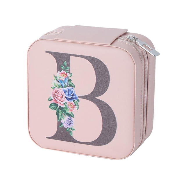 Ruifaya Estuche organizador de joyas de viaje, organizadores y almacenamiento de joyas con iniciales personalizadas, caja de maquillaje con espejo, estuche de almacenamiento de cosméticos, regalos d