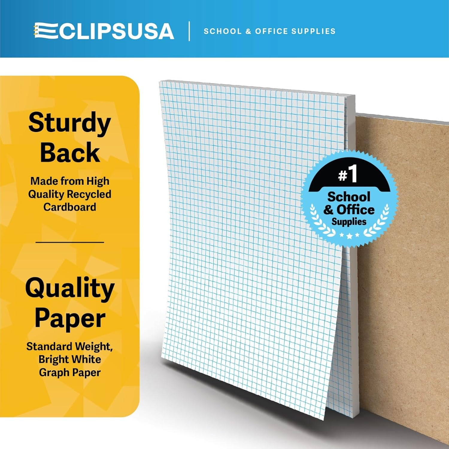 E-Clips USA 50-Sheet Quad-Ruled Legal Graph Paper Notebook with Glued Top Binding, 12-Pack
