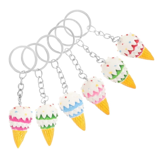 Kawaii Cartoon Keyrings Simulated Ice Cream Design Stylish Pendant For Women Man Plastic 6Pcs