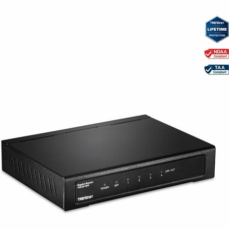 UPC: 0710931140309 | TRENDnet TEG-S51SFP Rear port 4-Port Gigabit Switch with SFP Slot (Metal)