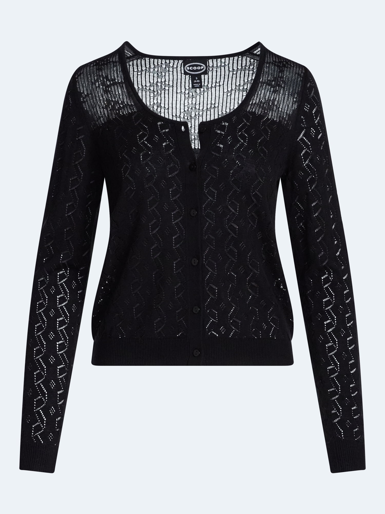 Scoop Women's Pointelle Knit Cardigan Sweater with Long Sleeves, Lightweight, Sizes XS-XXL