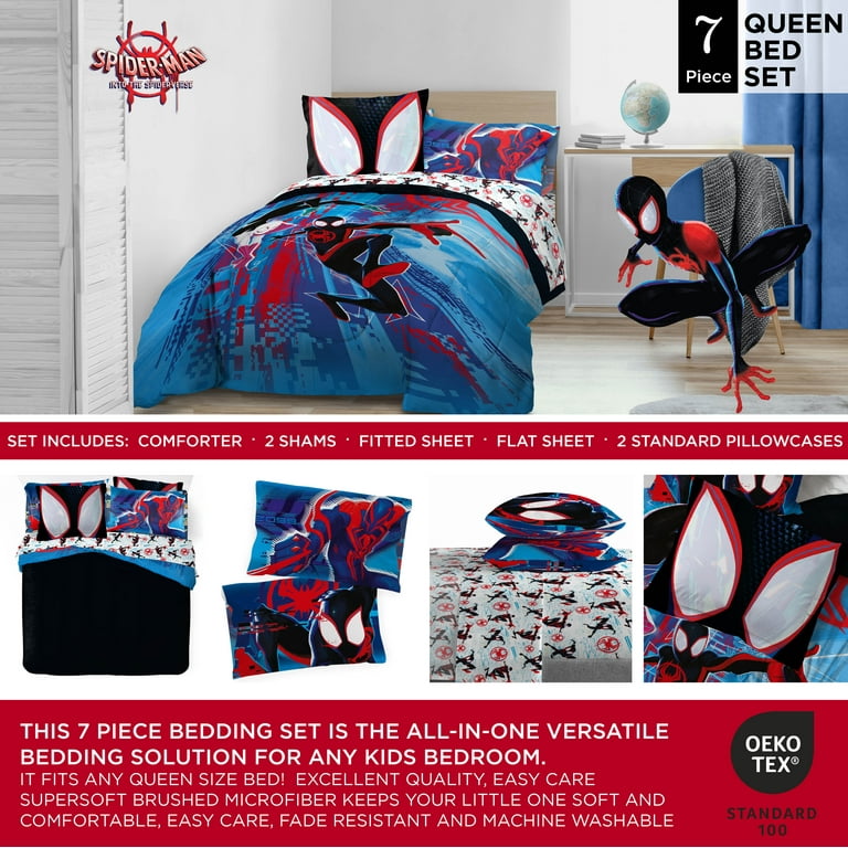 Marvel Spiderman Glitch Blue 7 Piece Queen Bed Set 100 Microfiber