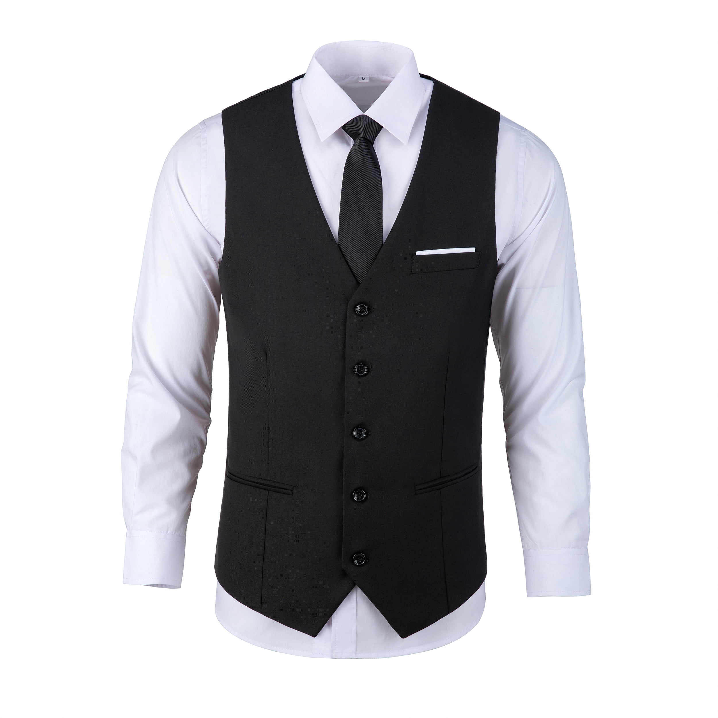 Wehilion Men's Suit Vest Black Business Formal Dress with 3 Pockets ...