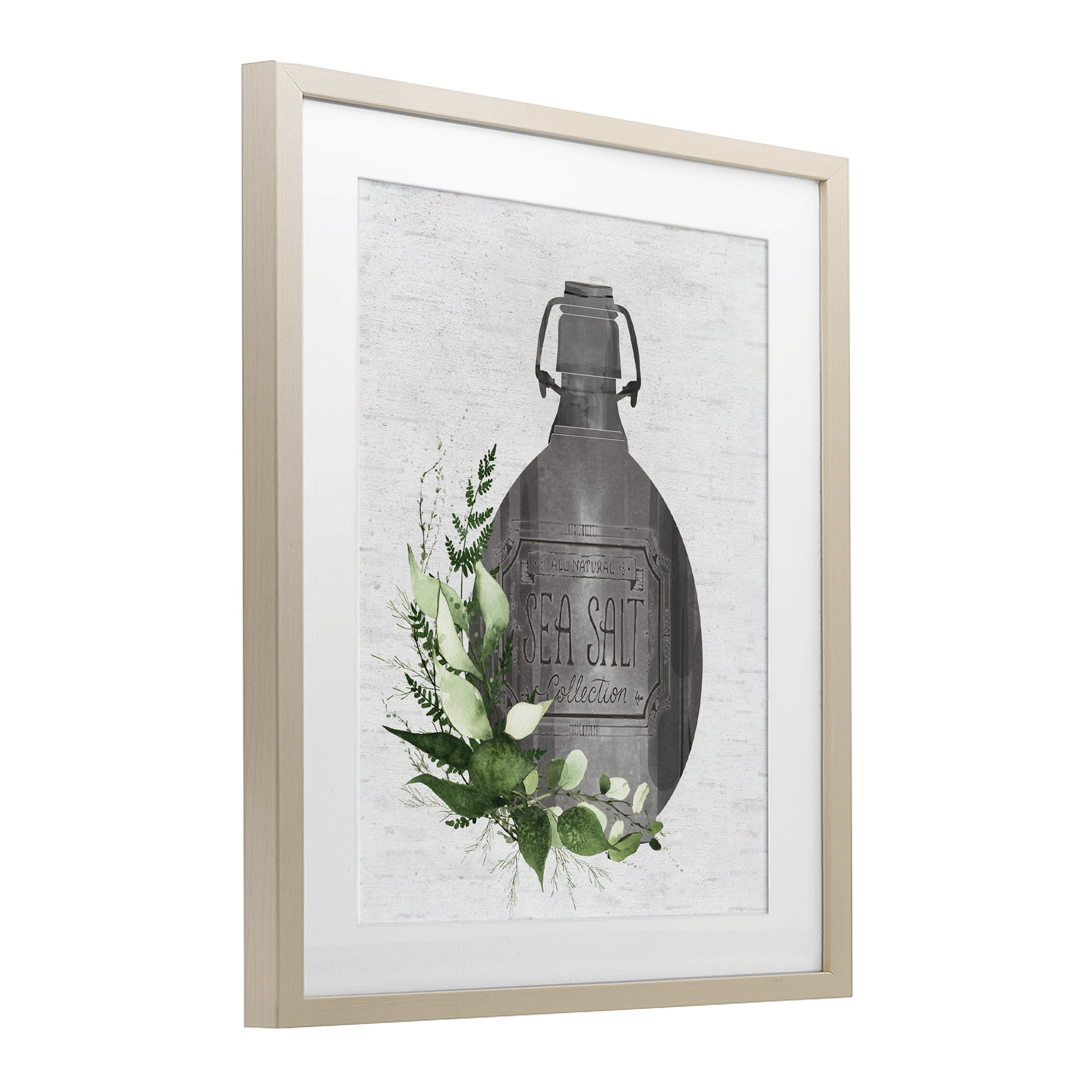 Vintage Bottle with Bathroom Herbs Birch Framed Print Under Glass, design by Lettered and Lined
