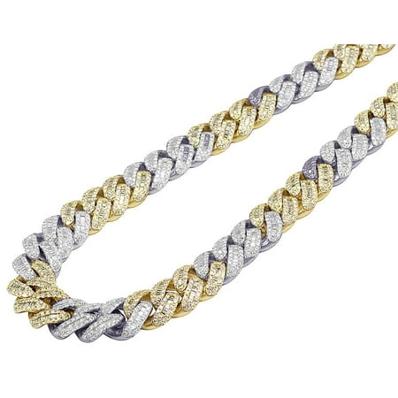 Yellow/White Gold Two Tone Baguette Diamond 49CT Miami Cuban Chain 18MM -21"