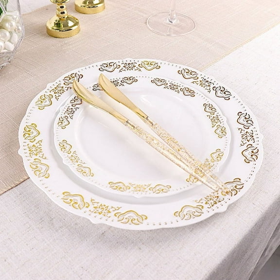 BalsaCircle 24 Clear 9" Disposable Plastic Knives Gold Glittered Handle Party Tableware