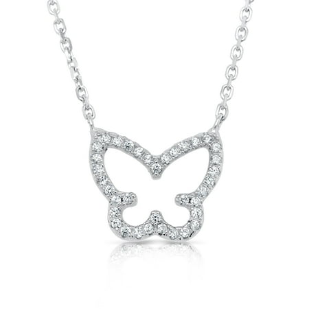 Tilo Jewelry .925 Sterling Silver Butterfly Necklace with Cubic Zirconia CZ Stones | Adjustable Chain | Women & Unisex