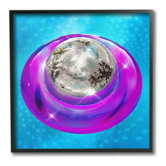 Stupell Industries Disco Ball in Pool Abstract Painting Black Framed Art Print Wall Art, 12 x 12