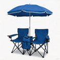 thumbnail image 3 of Silla de playa plegable doble portátil con paraguas, silla de camping al aire libre de 2 personas con soportes de copas, 3 of 5