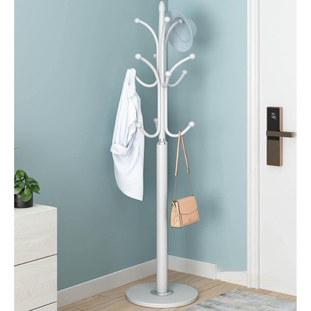IMPREC Free-Standing Coat Rack, Hat Hanger Metal Coat Hangers Backpacks Umbrellas Purses Simple Coat Stand Stylish Coat with Stable Round Marble Base (Color : White)