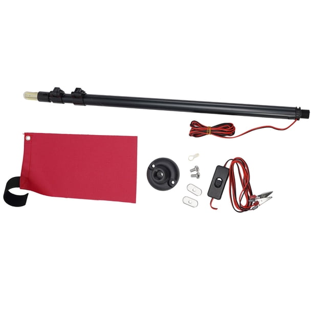 Mât De Drapeau De Kayak – Sécurité Pliable, Ultra Léger 220 G, Base Rail, Drapeau Rouge 20x30 Cm, Vis Incluses