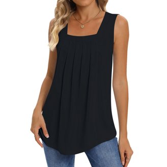 Fantaslook Flowy Tank Tops, Pleated Square Neck Sleeveless Summer