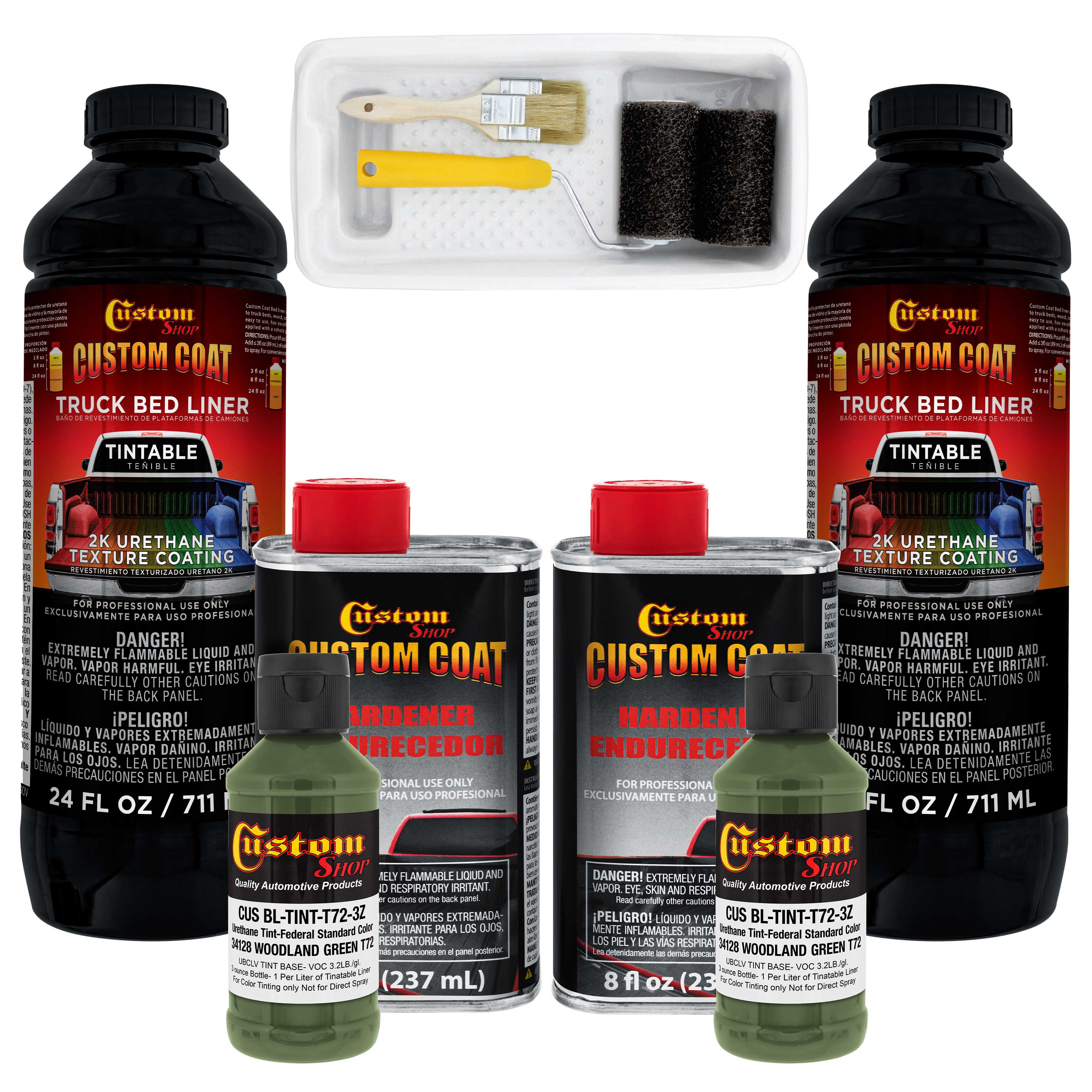 Custom Coat Federal Standard Color # 34128 Woodland Green T72 Urethane Roll-On Brush-On or Spray-On Truck Bed Liner Textured Car Auto Protective Coating 2 Quart Kit with Roller Applicator Kit 