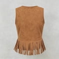 thumbnail image 5 of Wang6 Women's Boho Suede Fringe Top Sleeveless Tie Front Western Cowgirl Halter Cropped Tank Tops with Pockets 0617liBrown XL, 5 of 5