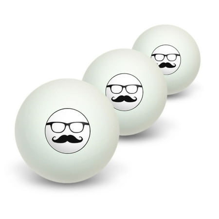 Hipster Glasses with Mustache Novelty Table Tennis Ping Pong Ball 3 Pack