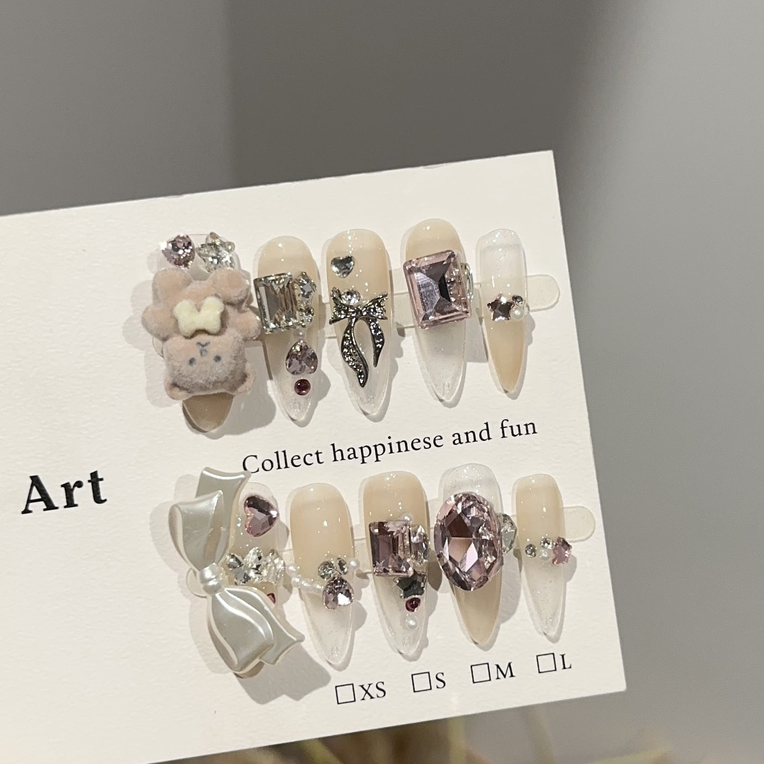 Purely handmade wearing nail advanced sense autumn and winter long nail art cartoon bear flash heavy industry fake nail patch