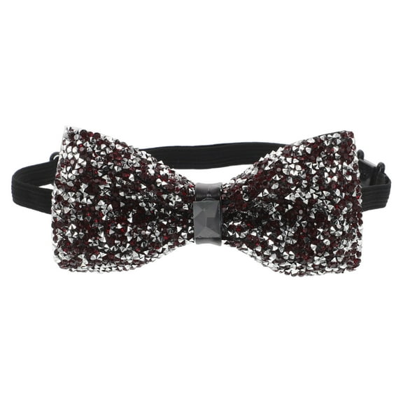 Pretyzoom Mens Glitter Bow Tie Dark Red Rhinestone Trendy Stage Performance